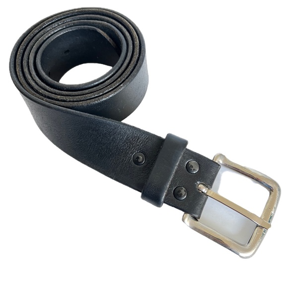 Hartman Dress Belt Black Leather Size 42 Made In Italy Solid Brass 1 1/2" Wide - Picture 1 of 7